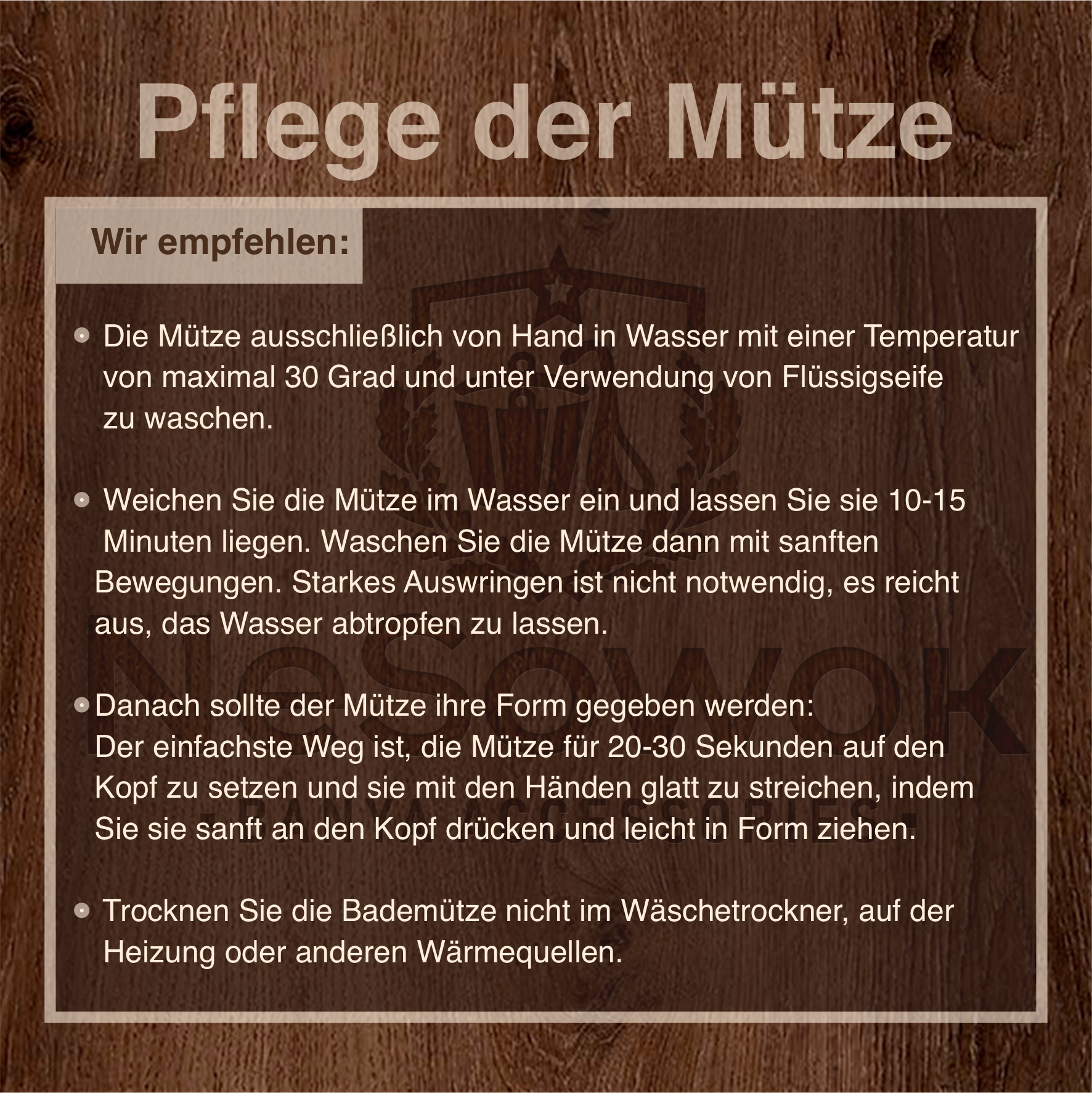 Pflege der Saunamütze , Schritt für Schritt